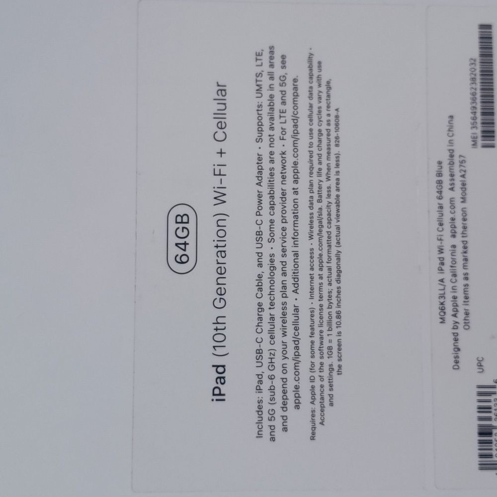 Apple's 10th Generation IPad ( WiFi+Cellular)